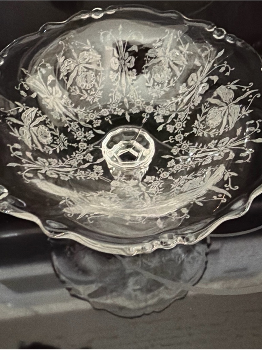 Vintage Heisey Glass Orchid Etched Low Footed Compote Dish - 1940’s
